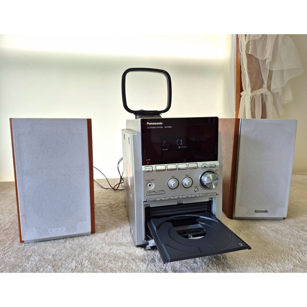 Panasonic SA-PM53 5 Disc CD Changer Cassette AM FM Stereo Speakers Tested Works